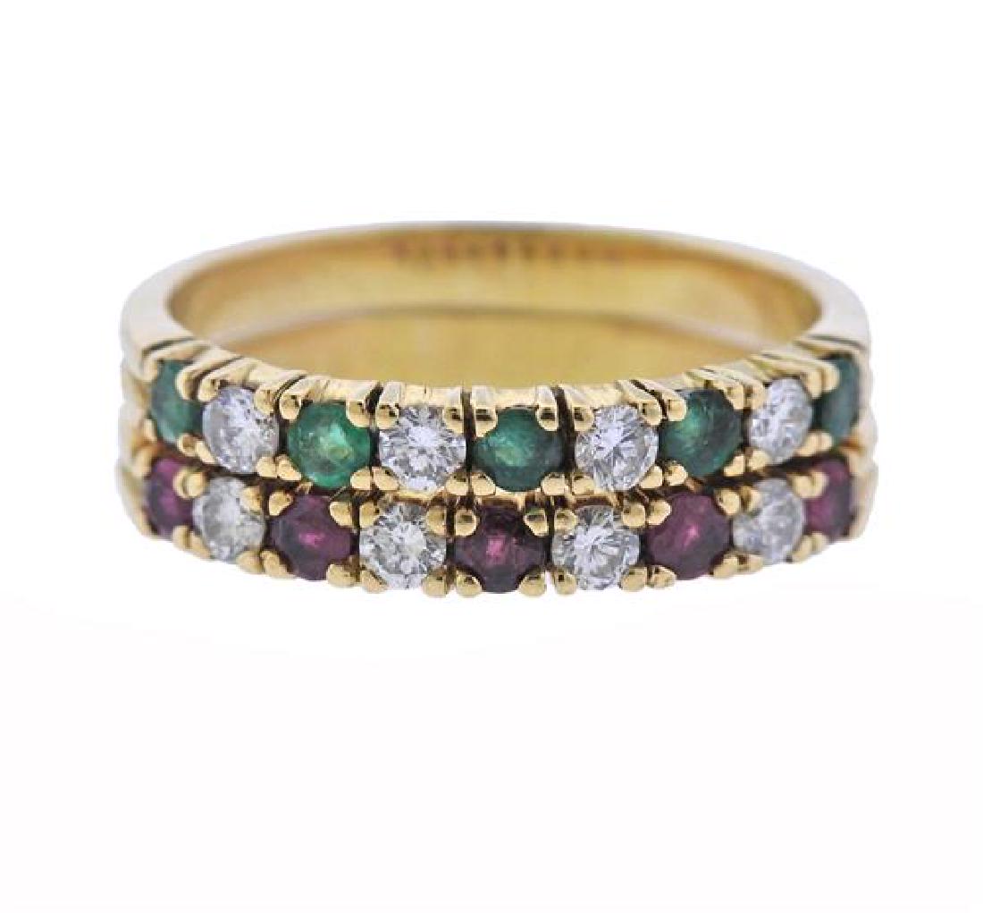18k Gold Diamond Emerald Ruby Half Band Ring Set (1 of 4)