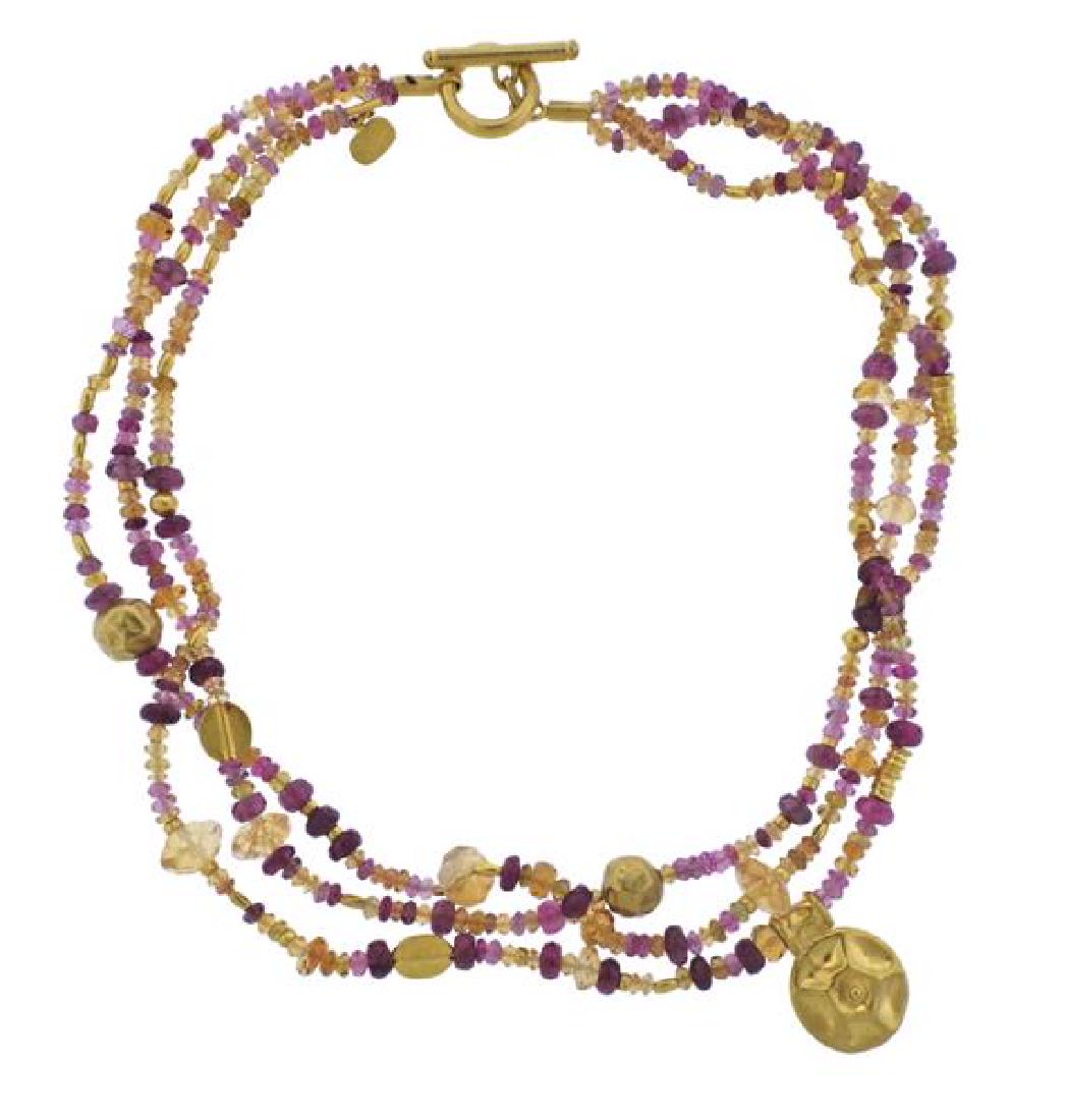 Yossi 24K Gold Pink Orange Stone Toggle Necklace (1 of 3)