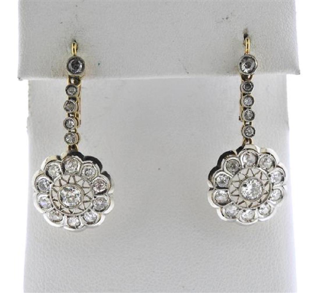 Antique 18K Gold Platinum Diamond Earrings (1 of 3)