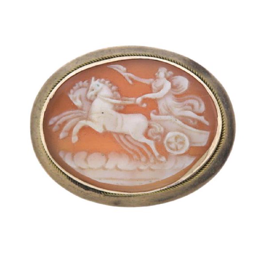 10K Gold Shell Cameo Chariot Brooch (1 of 3)