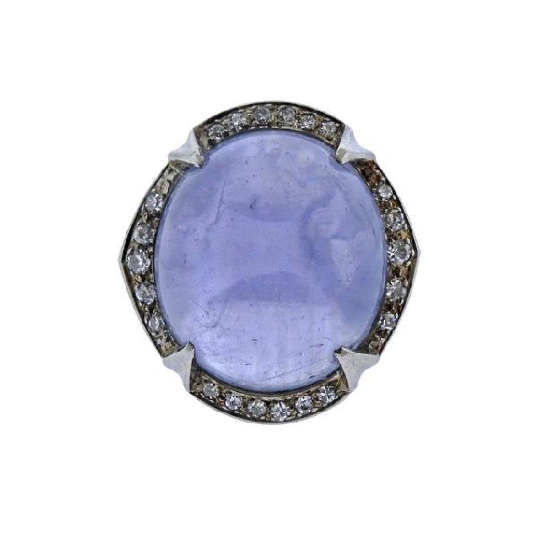 Antique 40 Carat Sapphire Cabochon Diamond 18k Gold (1 of 4)