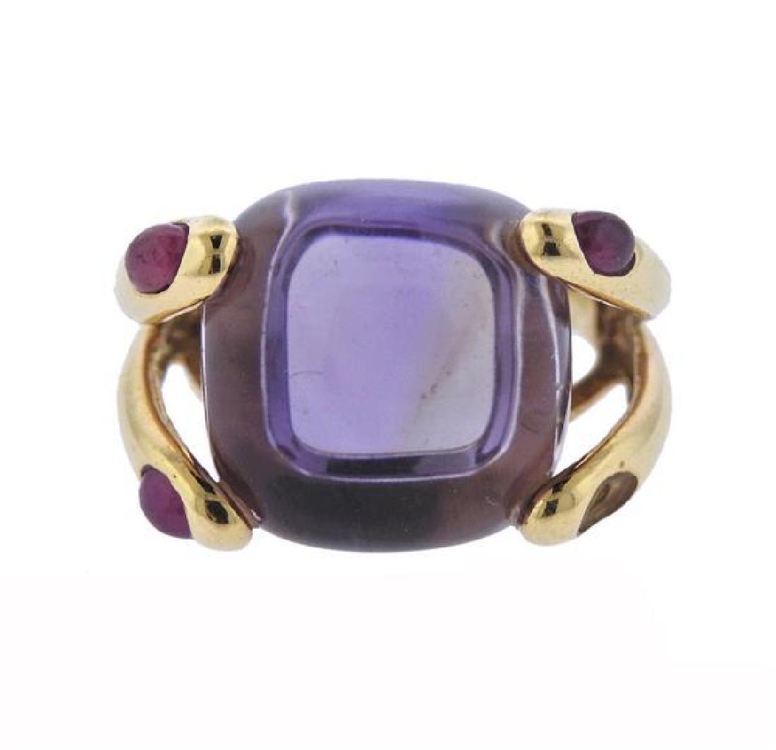 18K Gold Purple Stone Red Stone Ring (1 of 4)
