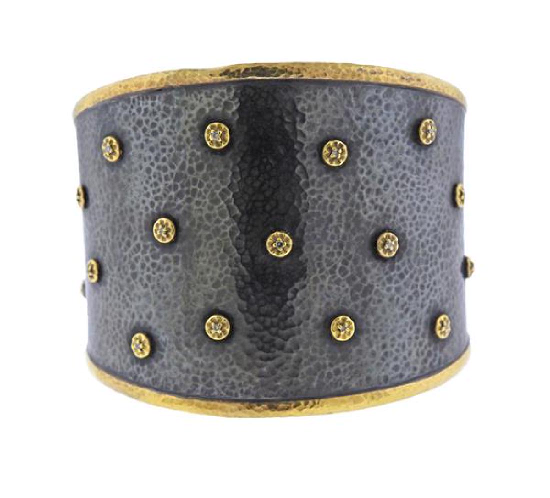 Gurhan 24k Gold Silver Diamond Wide Cuff Bracelet (1 of 4)