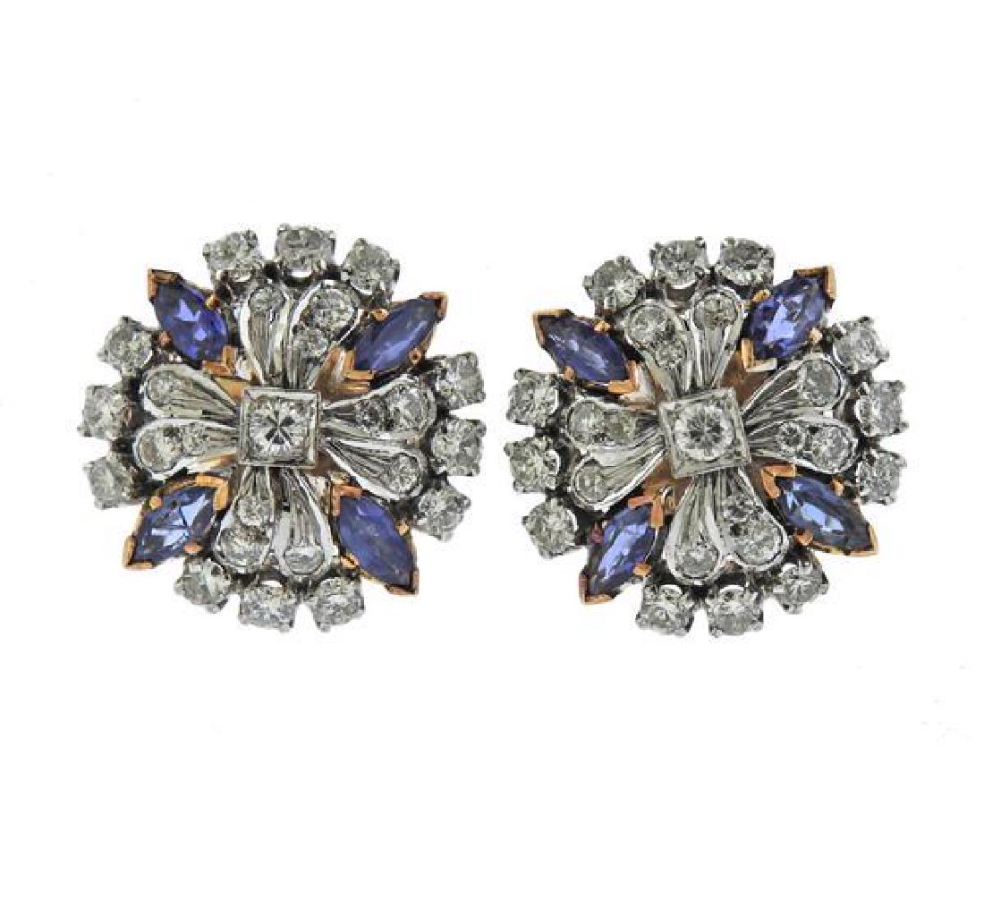 14K 10K Gold Diamond Blue Stone Earrings (1 of 3)