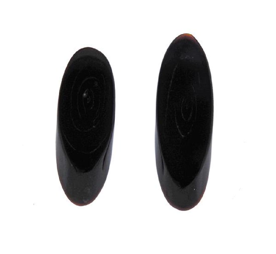 Bernard K. Passman 14K Gold Black Coral Earrings: METAL: 14k gold. GEMSTONES: black coral. MEASUREMENTS: earrings are 28mm and 31mm long x 10mm at widest point. MARKED: BKP 14K. WEIGHT: 2.1 grams.Gemstones have not been graded for color and clarity ,