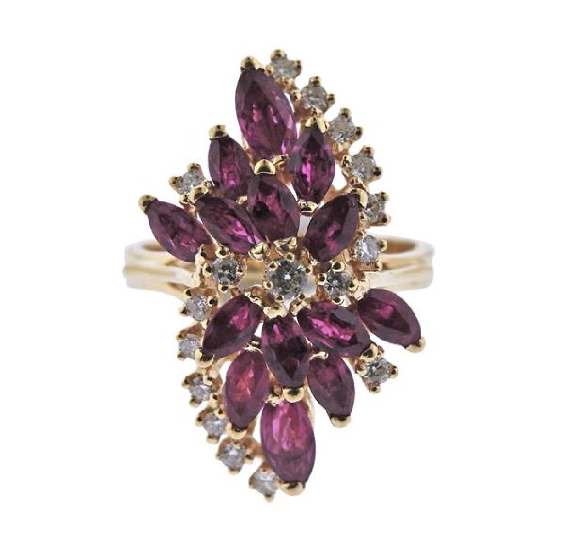 14K Gold Diamond Red Stone Cluster Ring (1 of 3)
