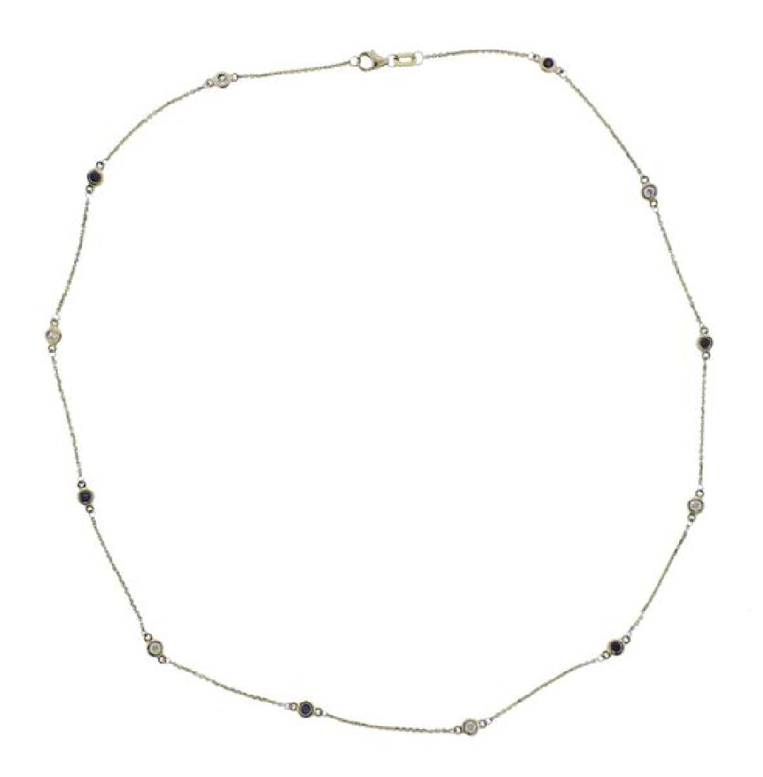 14K Gold Diamond Sapphire Station Necklace (1 of 4)