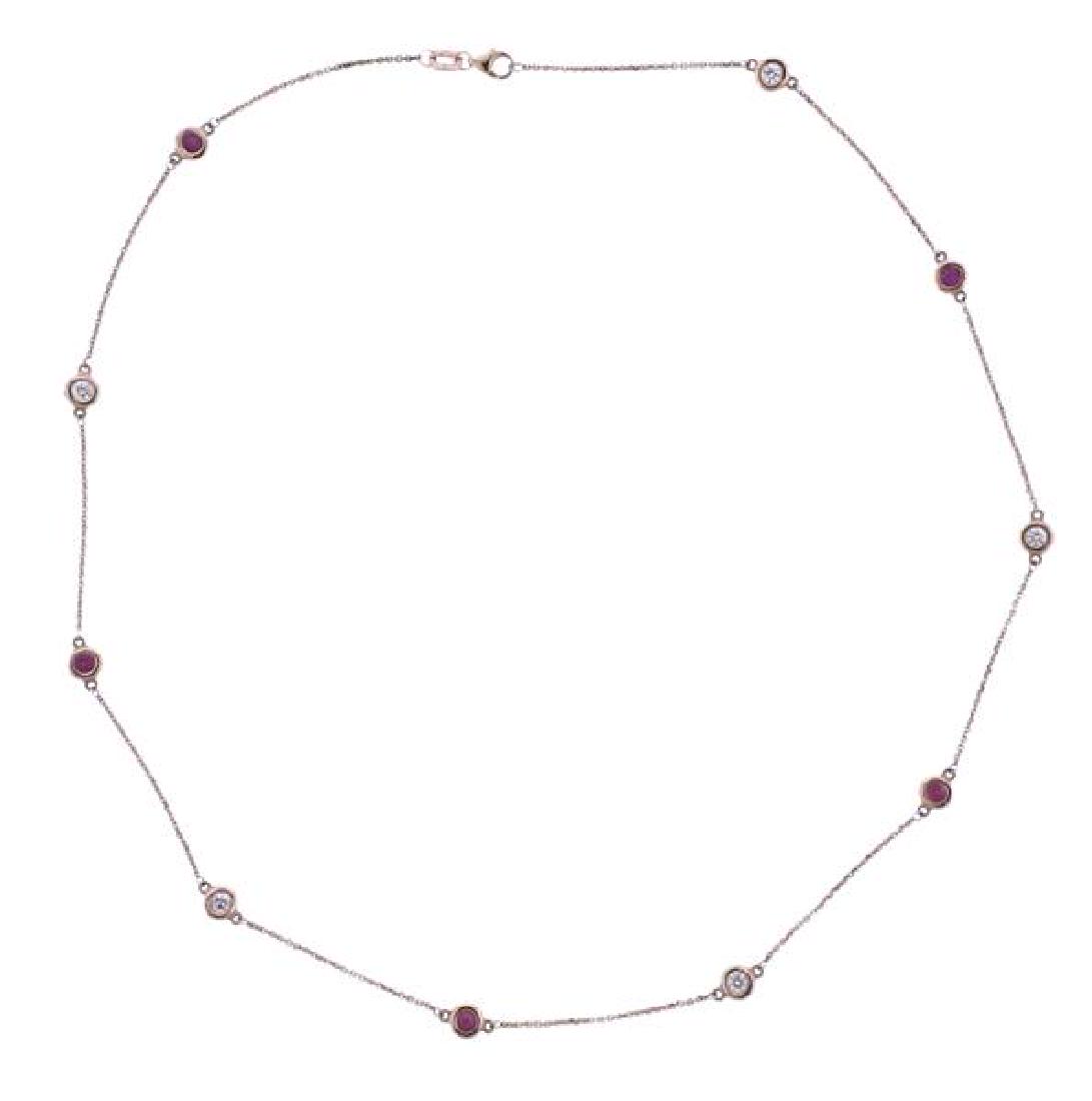 14K Gold Diamond Ruby Station Necklace (1 of 4)