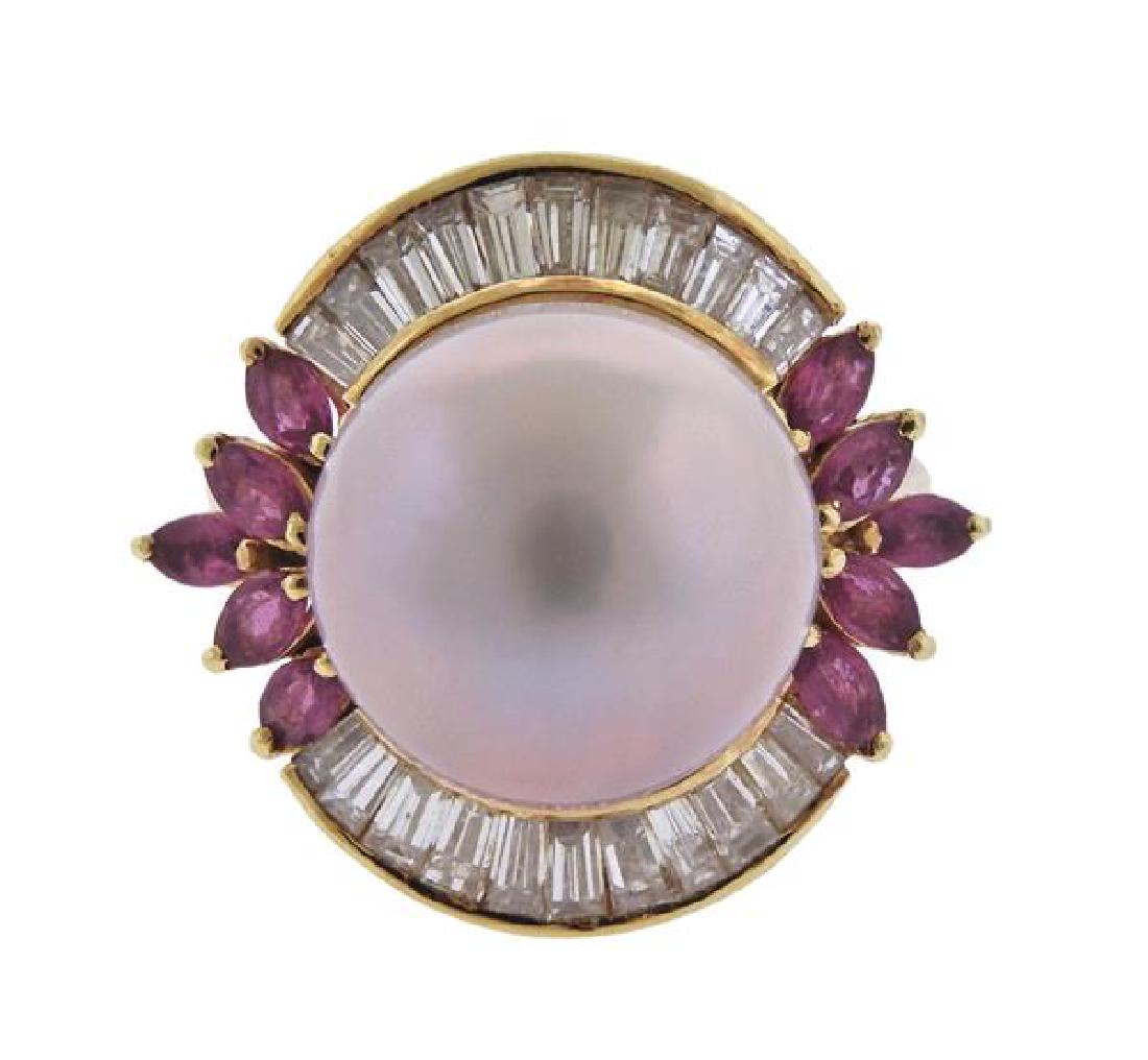 14k Gold South Sea Pearl Diamond Ruby Ring (1 of 4)