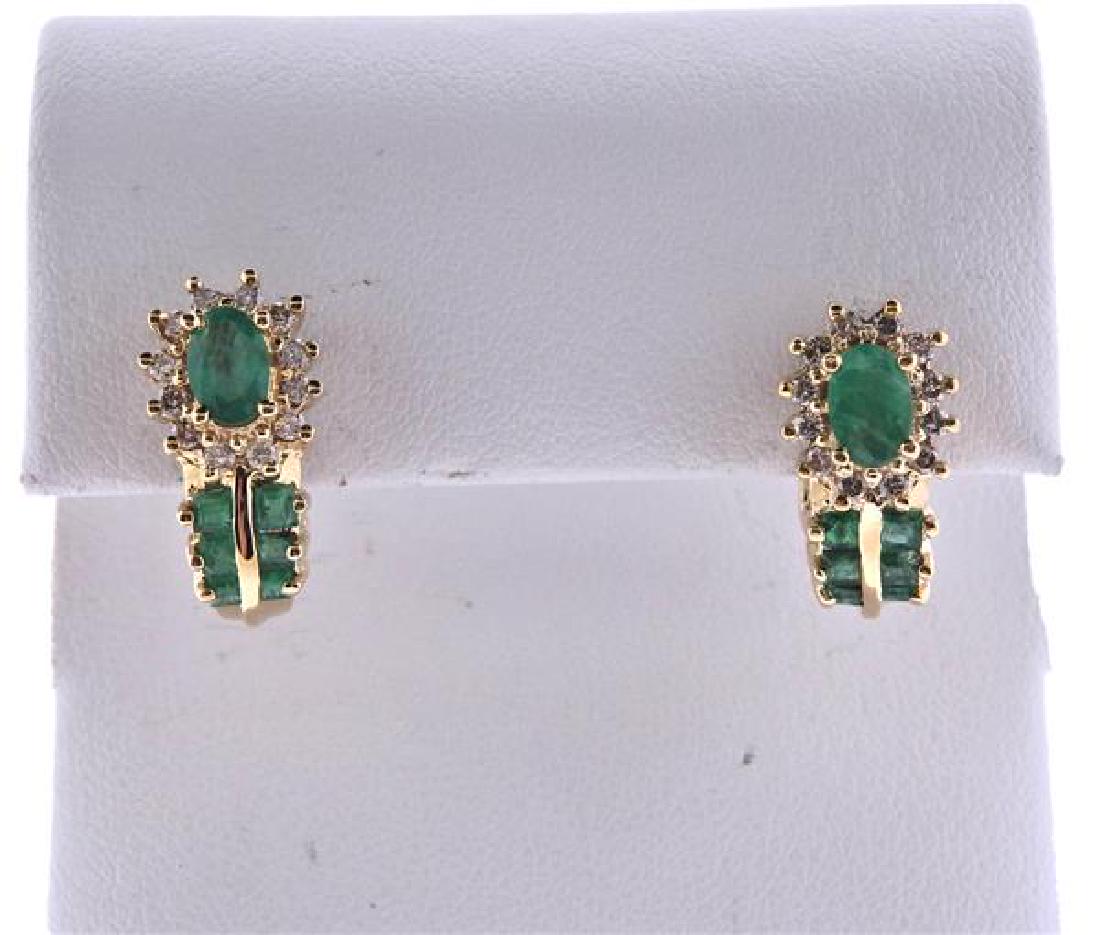14K Gold Diamond Emerald Half Hoop Earrings (1 of 3)