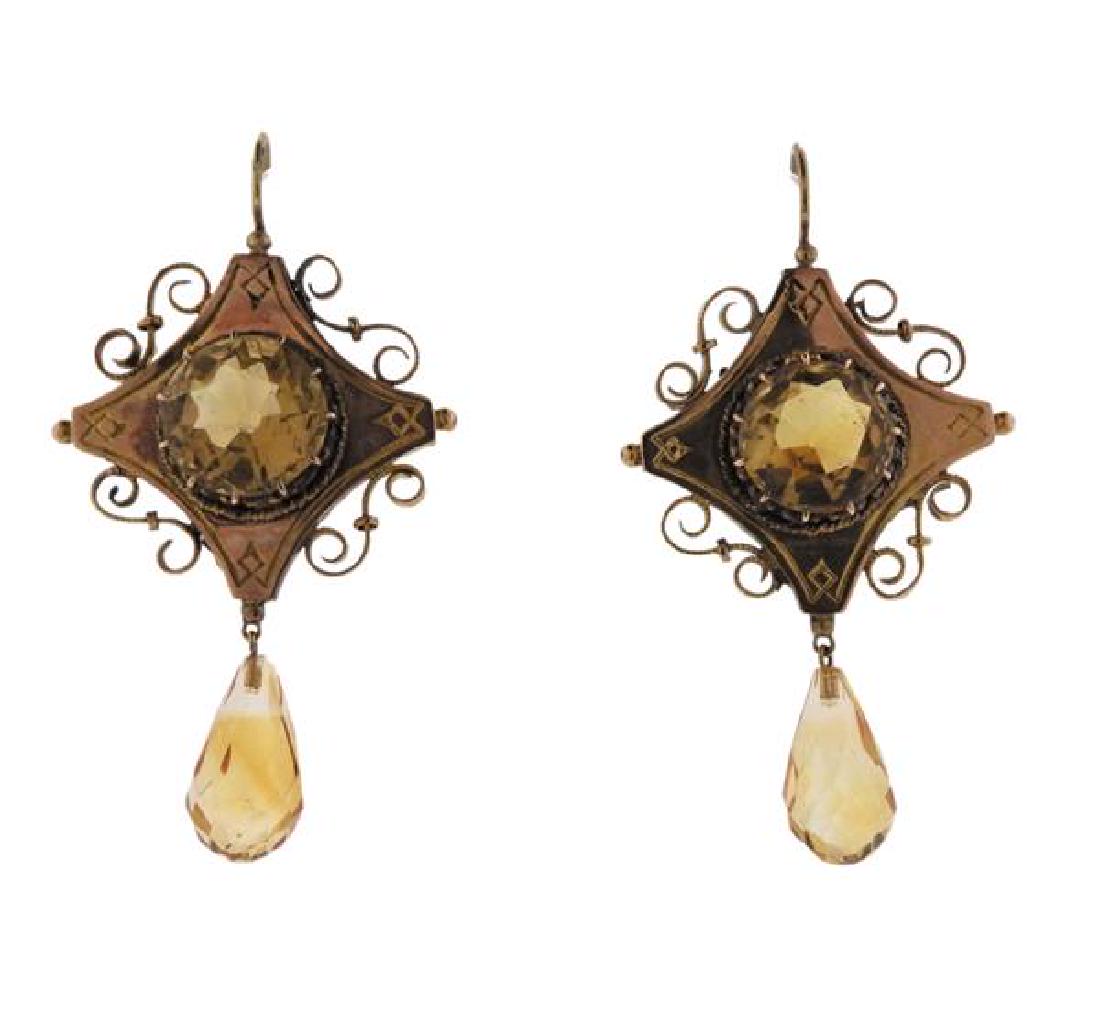 Antique 14K Gold Citrine Dangle Earrings (1 of 3)