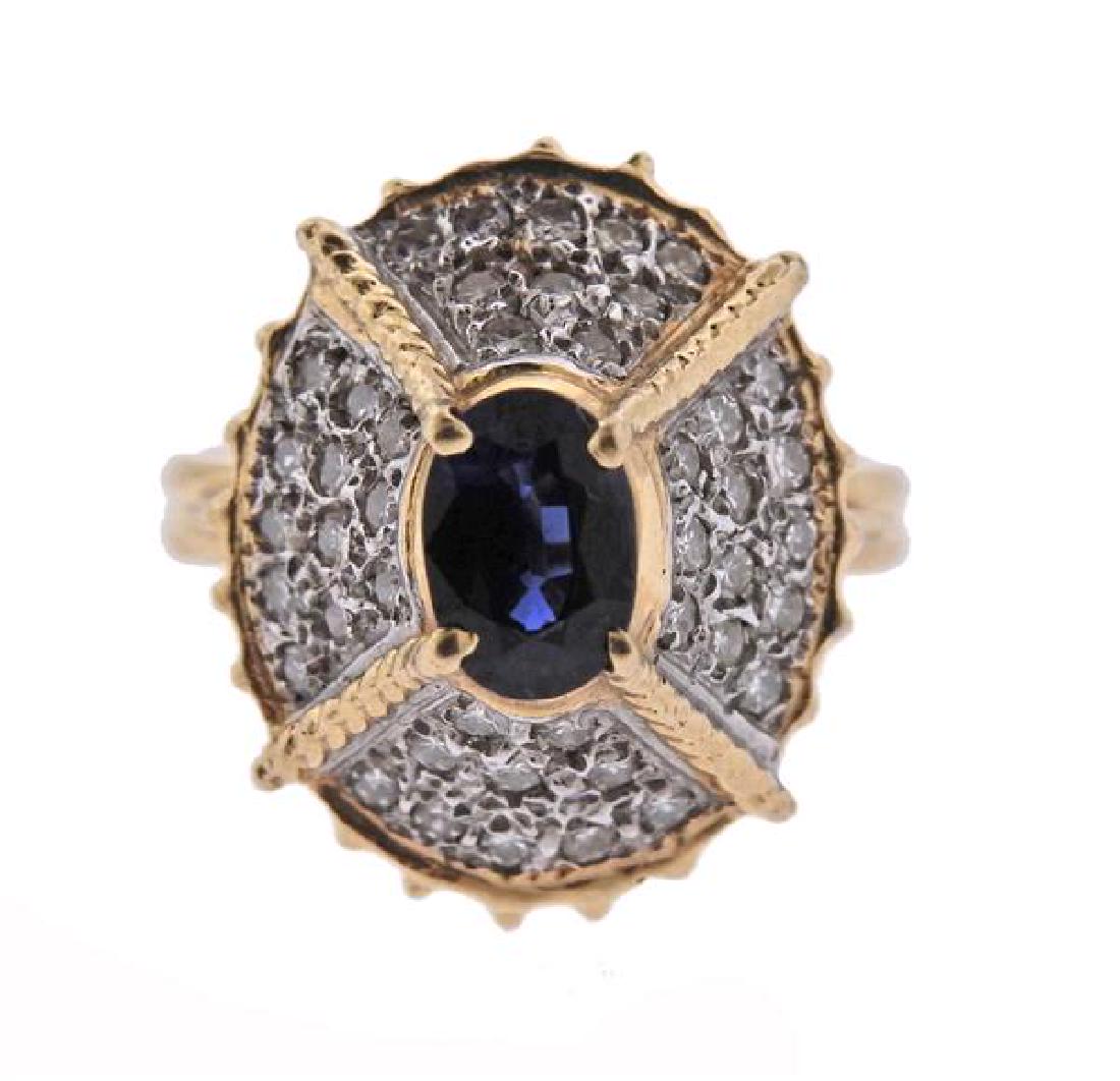 14k Gold Diamond Blue Stone Ring (1 of 3)