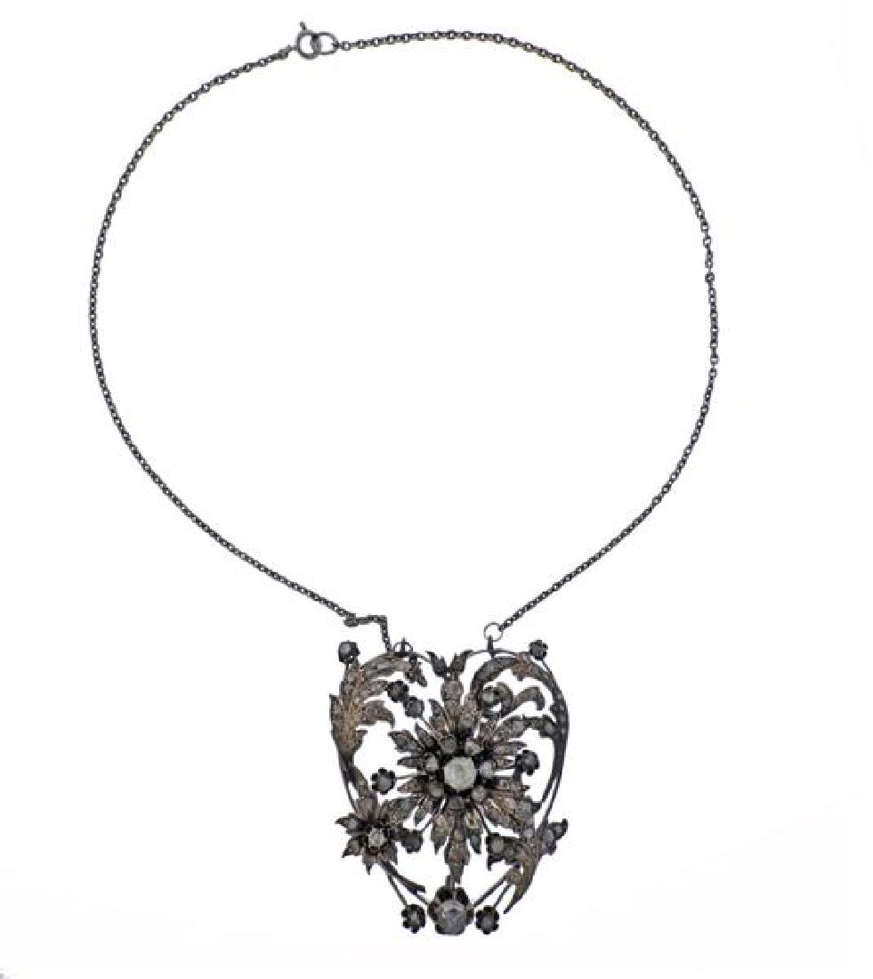 Antique Silver Rose Cut Diamond Large Pendant Necklace (1 of 4)