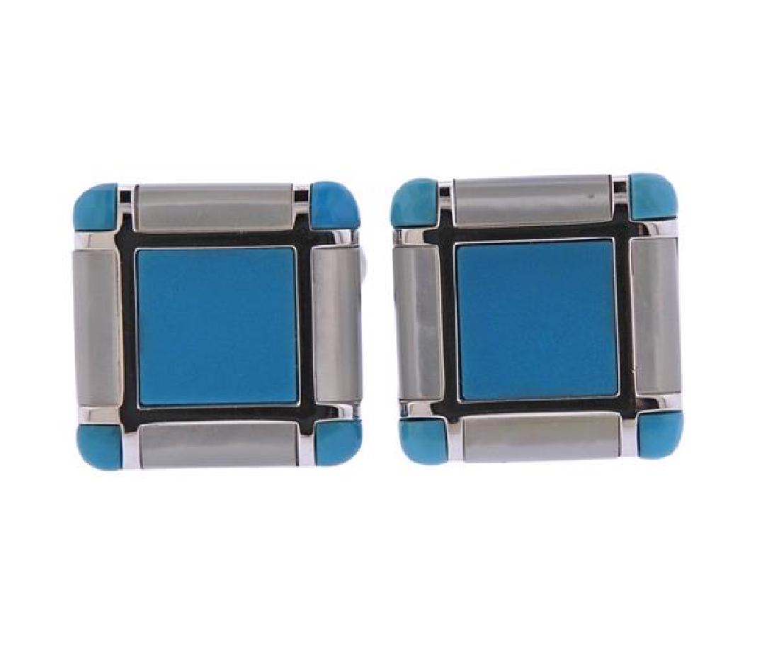18K Gold Turquoise MOP Cufflinks (1 of 3)