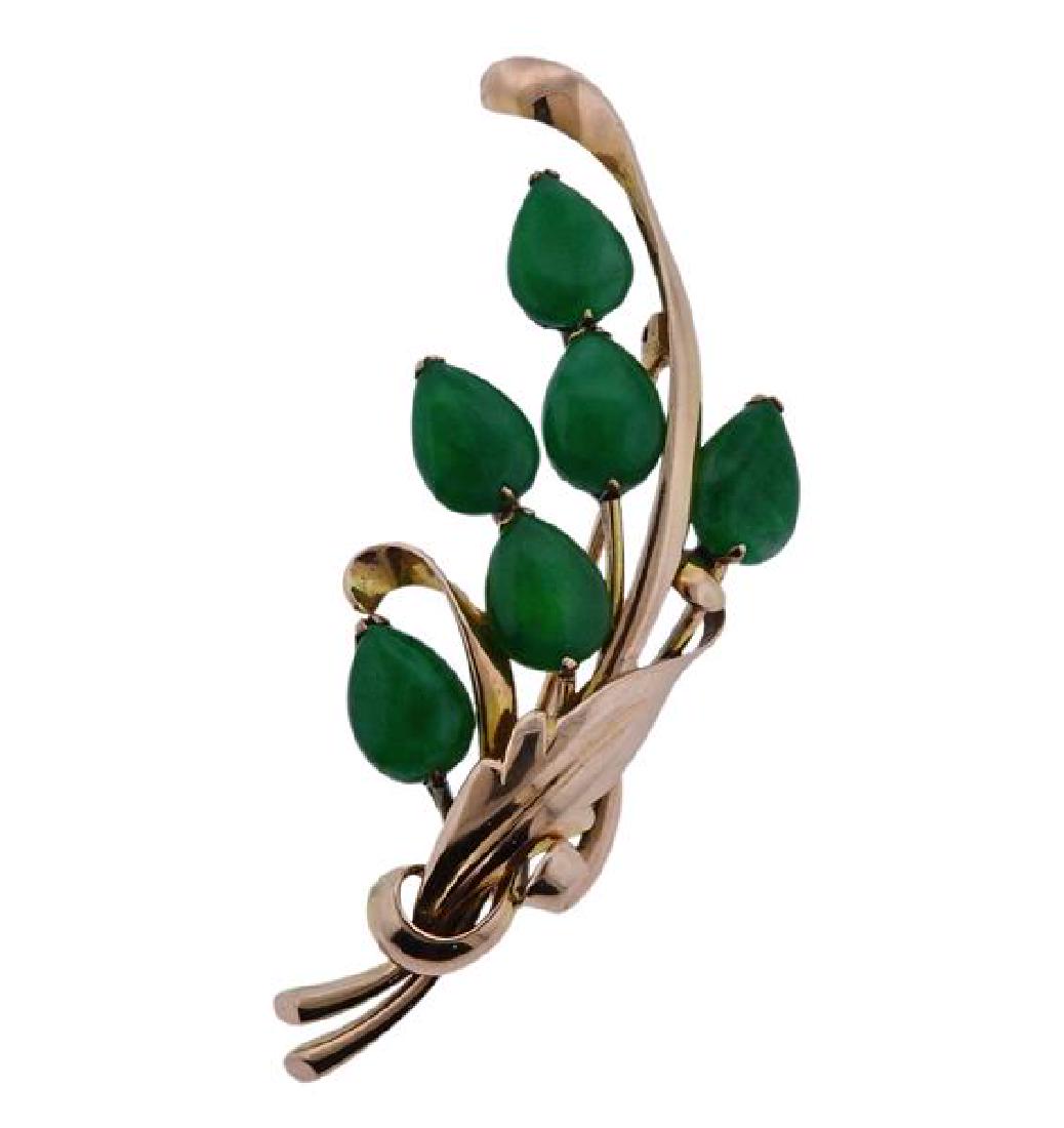 14K Gold Jade Leave Motif Brooch (1 of 3)