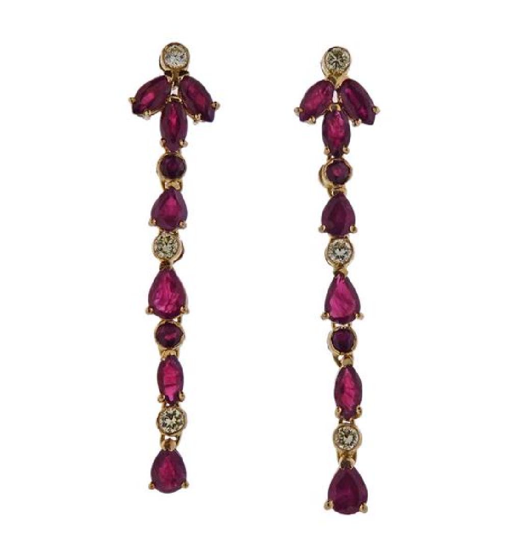 18k Gold Ruby Diamond Drop Earrings (1 of 3)