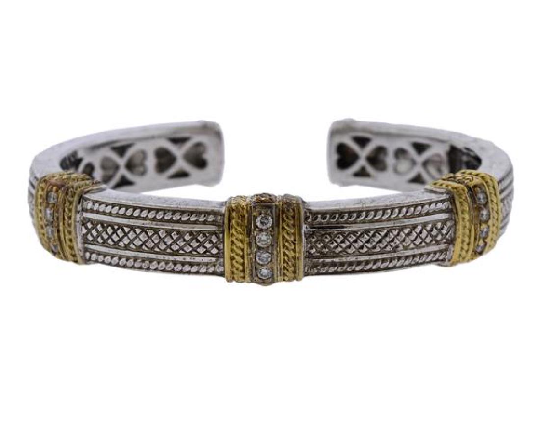 Judith Ripka 18K Gold Silver Diamond Cuff Bracelet (1 of 4)