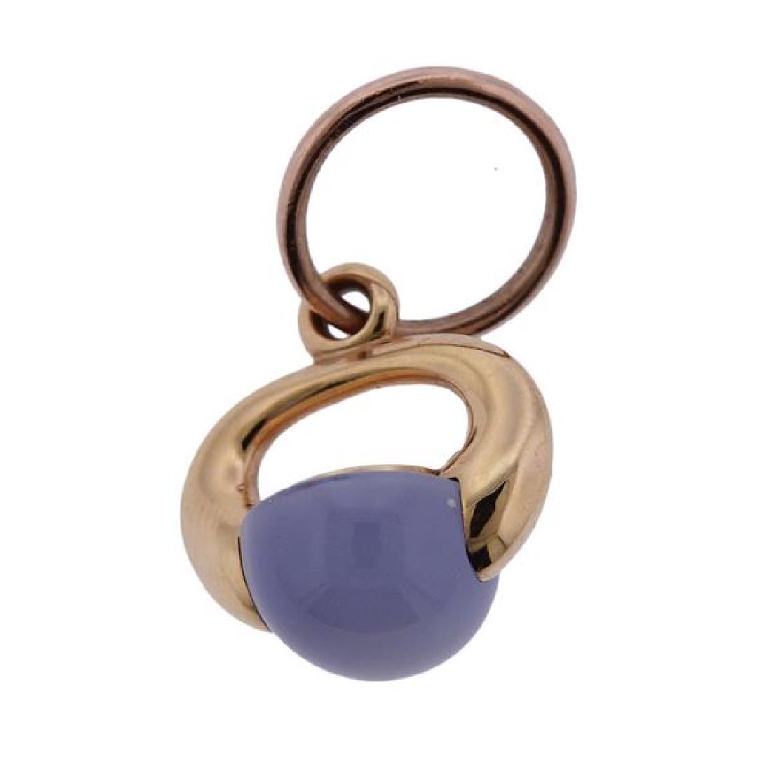 Pomellato Luna 18K Gold Chalcedony Charm: METAL: 18K gold. GEMSTONES: chalcedony. MEASUREMENTS: charm is 32mm long (with bale) x 18.5mm at widest point. MARKED: Pomellato, tested 18K. WEIGHT: 6.7 grams.Gemstones have not been graded for color