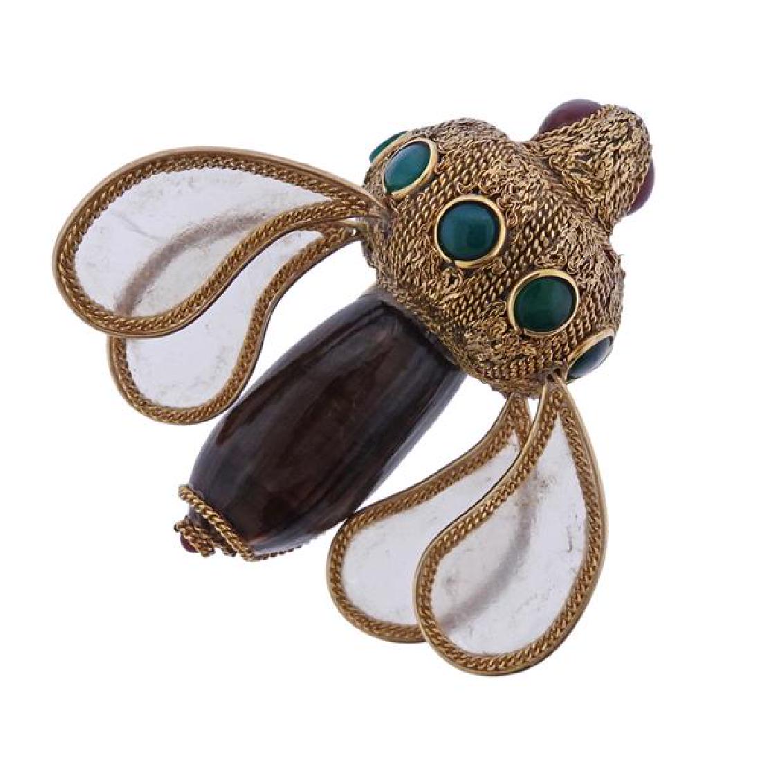 Naef Orbaley 18k Gold Gemstone Bumble Bee Brooch (1 of 4)
