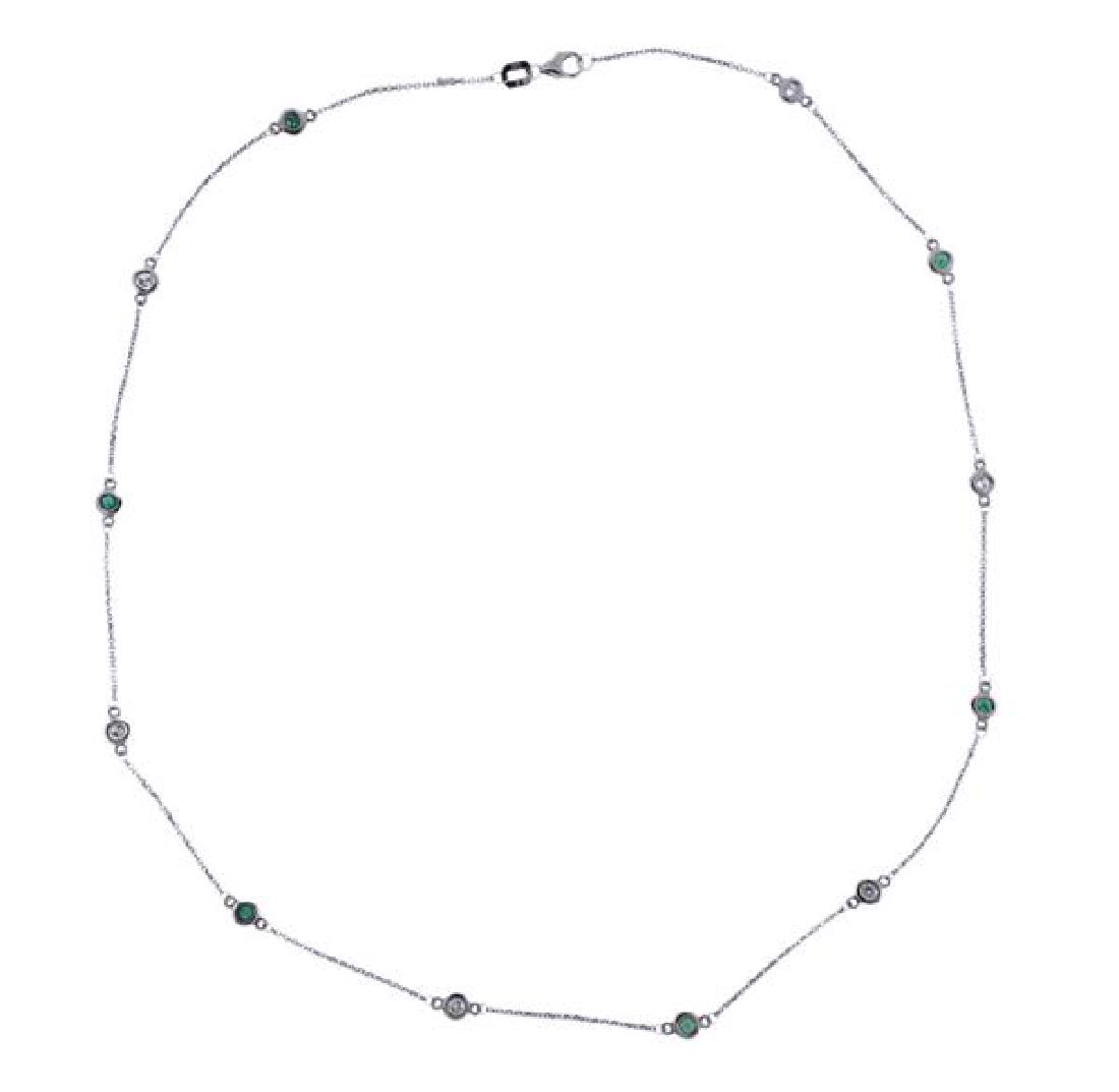 14K Gold Diamond Emerald Station Necklace (1 of 2)