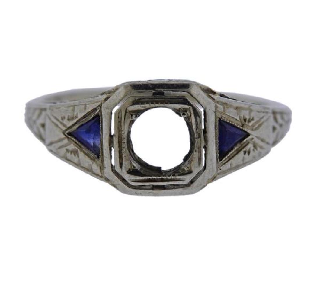 Art Deco 18K Gold Blue Stone Engagement Ring Mounting (1 of 3)
