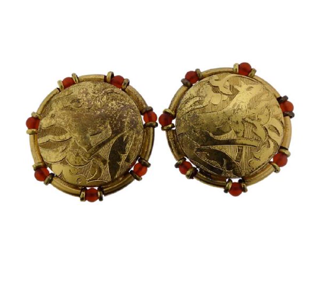 Selcuk Sterling Silver Carnelian Large Earrings: METAL: Sterling Silver. MEASUREMENTS: Earrings are 40mm in diameter. GEMSTONES: Carnelians. MARKED: 925, Selcuk. WEIGHT: 36 grams.Gemstones have not been graded for color and clarity ,and tested for c
