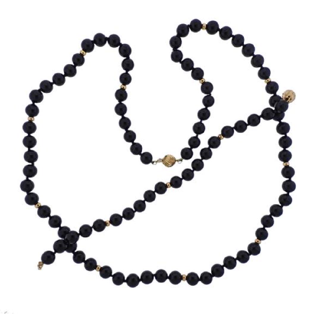 14K Gold Onyx Bead Necklace Bracelet Set (1 of 5)