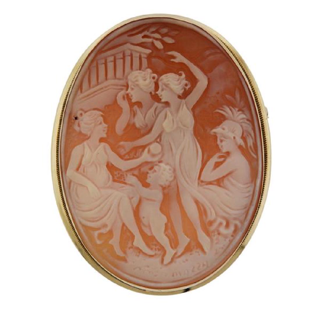 14K Gold Shell Cameo Brooch Pendant (1 of 3)