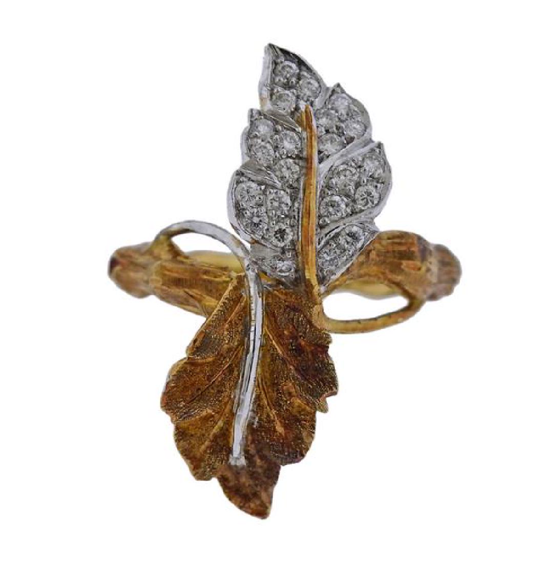 Buccellati 18K Gold Diamond Leaf Ring (1 of 4)