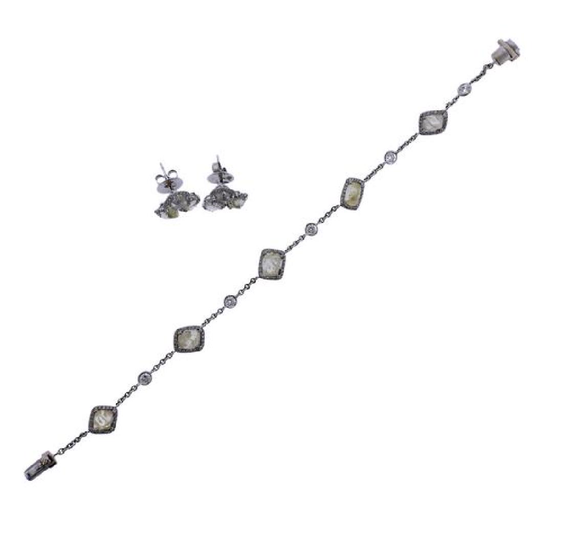 18K Gold Diamond Bracelet Earrings Set (1 of 6)