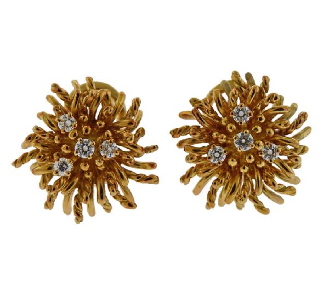Tiffany & Co 18K Gold Diamond Anemone Earrings (1 of 4)