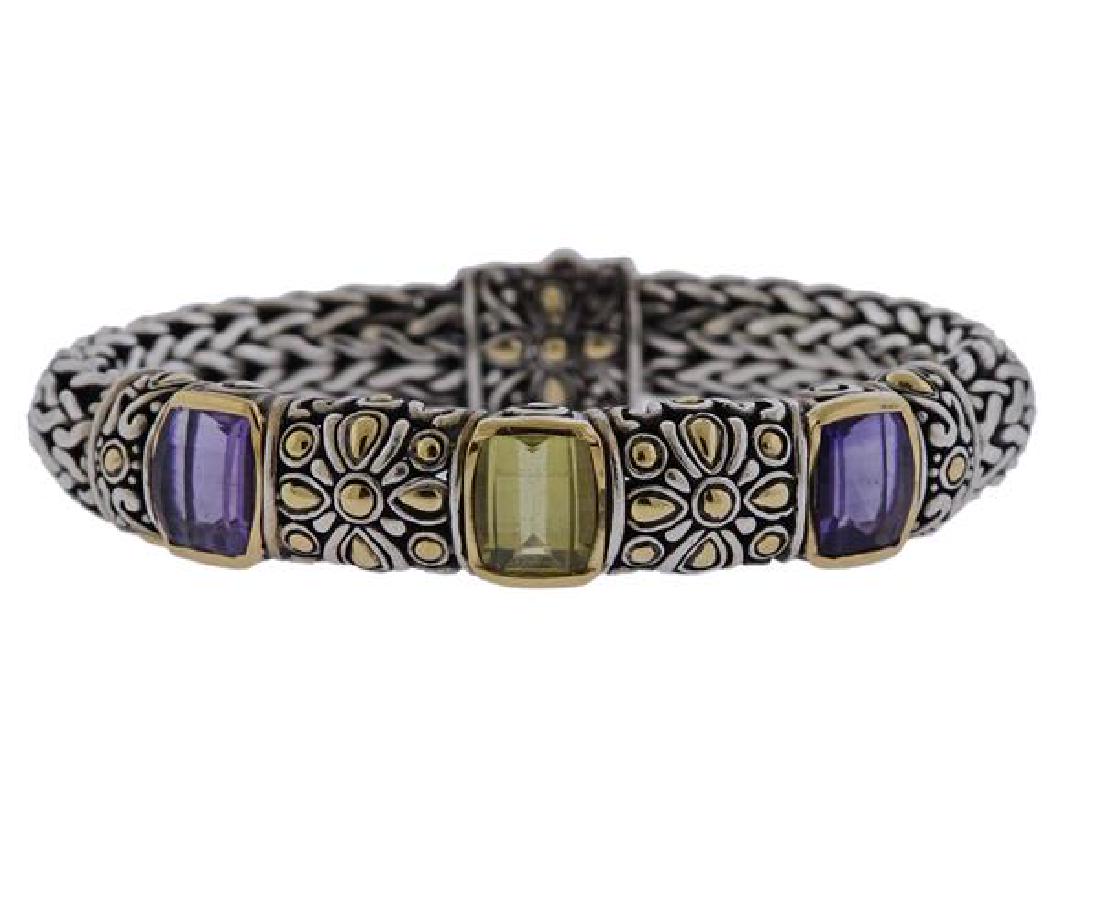 John Hardy 18K Gold Silver Colored Stone Bracelet (1 of 4)