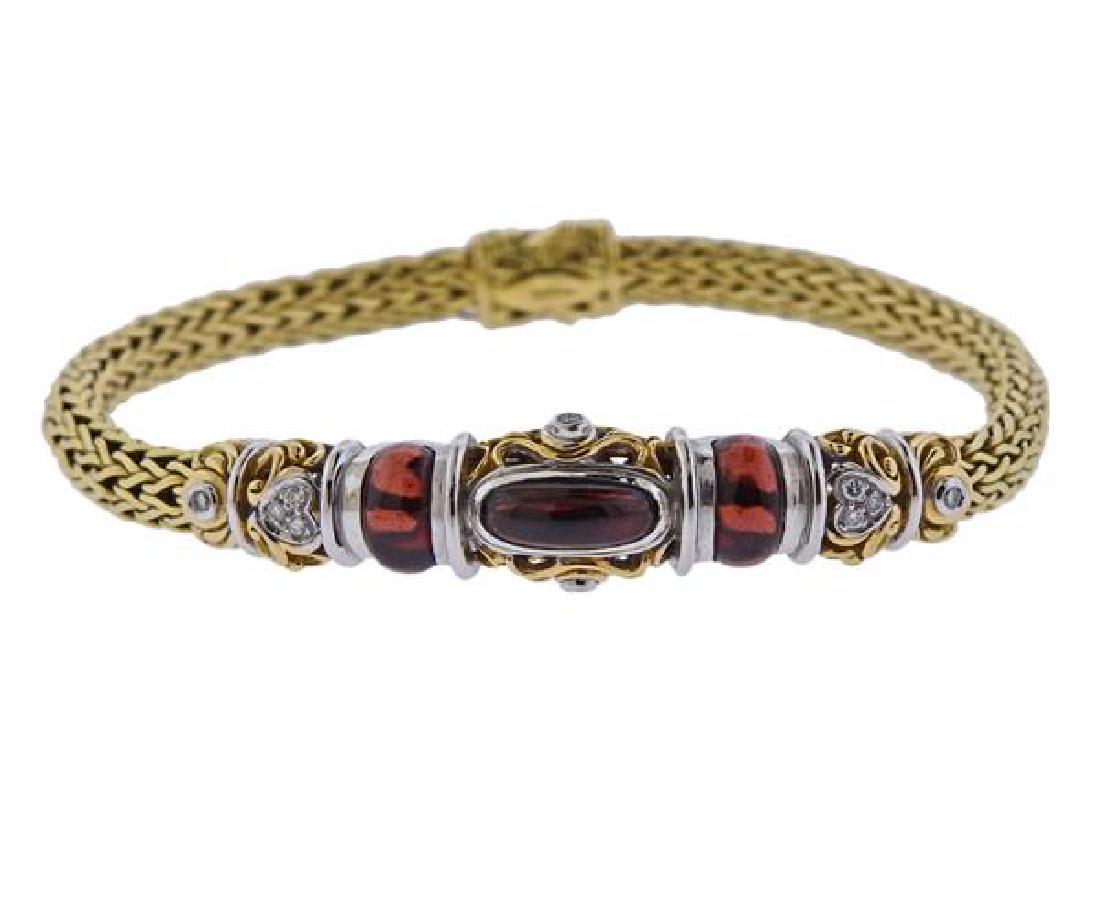 John Hardy 18K Gold Diamond Red Stone Bracelet (1 of 4)