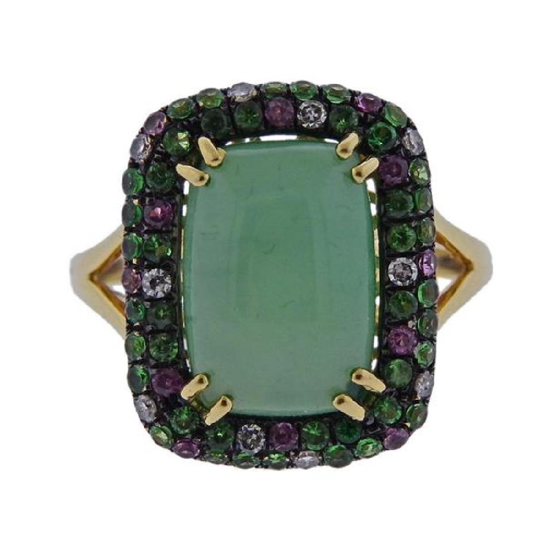 18K Gold Diamond Multi Color Stone Ring (1 of 4)