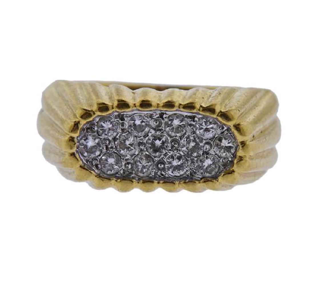 18k Gold Diamond Ring: METAL: 18k Gold. MEASUREMENTS: Ring size - 3.5 (ring shank is bent, has evidence of previous sizing) . GEMSTONES: Diamonds - approx. 0.36ctw. MARKED: 18k, Italy, Italian mark. WEIGHT: 5.6 grams.Gemsto