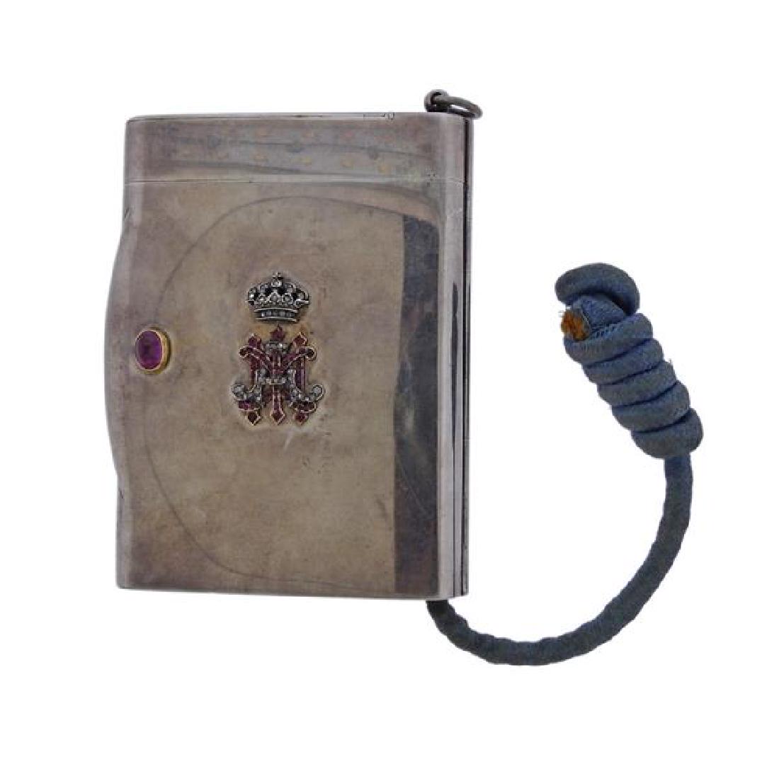 Antique Silver 18k Gold Diamond Ruby Cigarette Case (1 of 6)