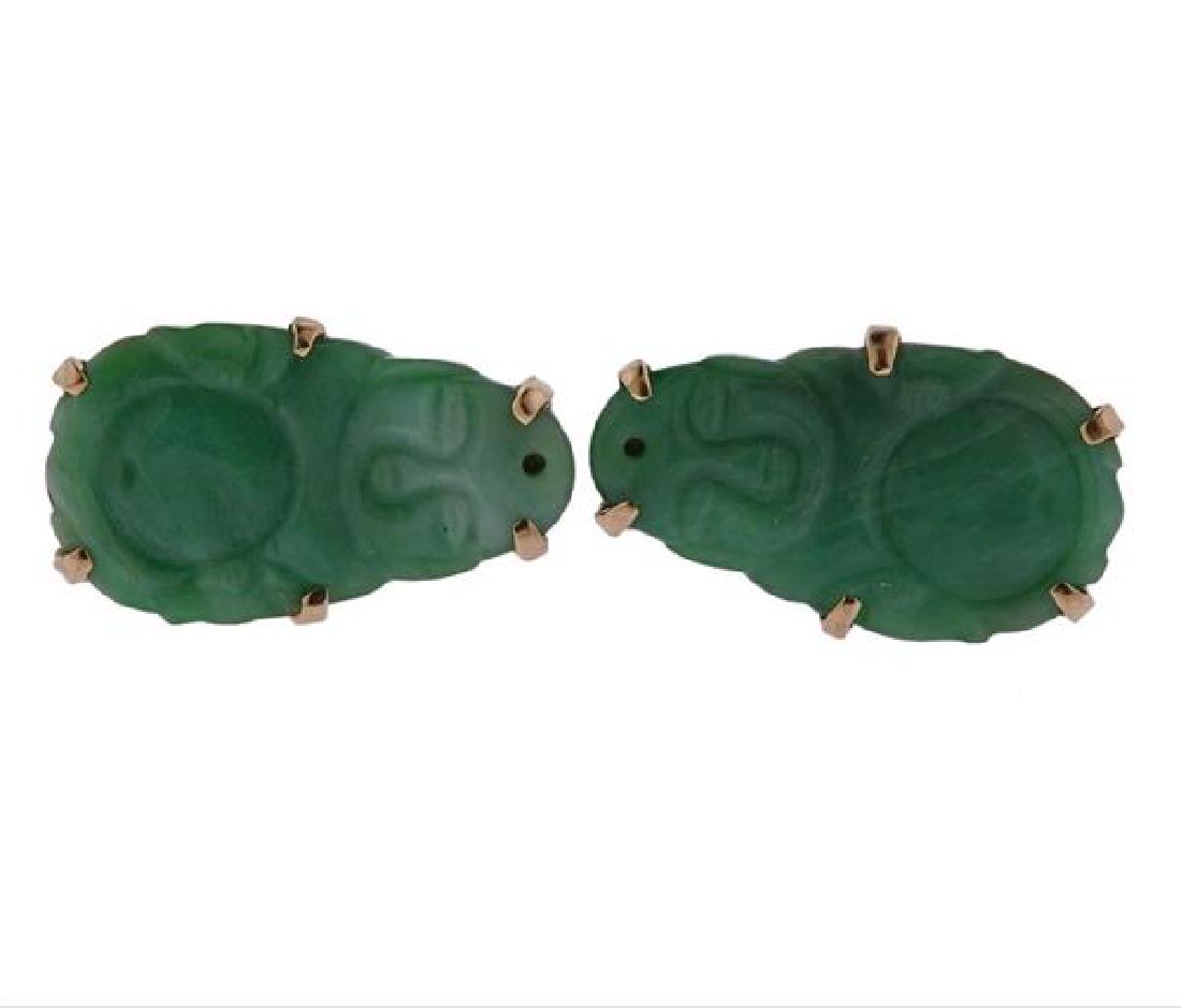 14k Gold Carved Jade Buddha Cufflinks (1 of 4)