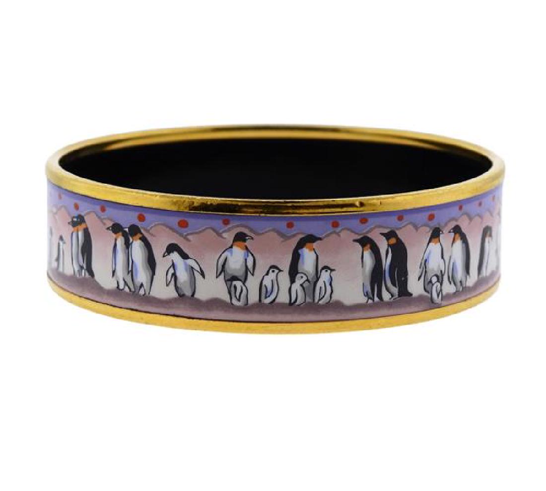 Hermes Enamel Penguin Motif Bangle Bracelet (1 of 3)