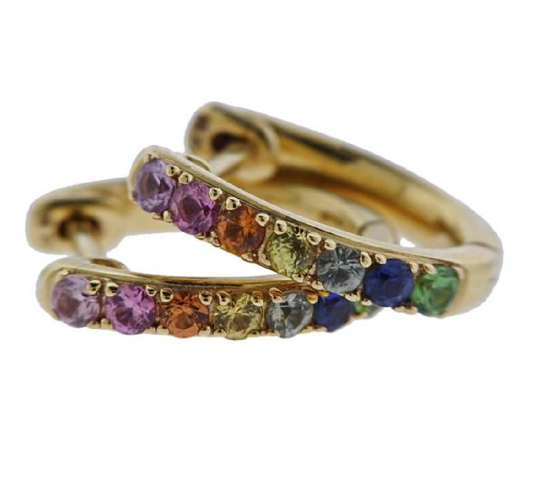 14k Gold Multi Color Gemstone Hoop Earrings (1 of 3)