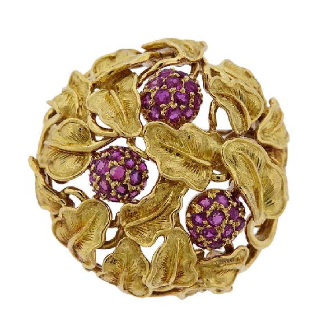 1960s 18k Gold Ruby Brooch Pin