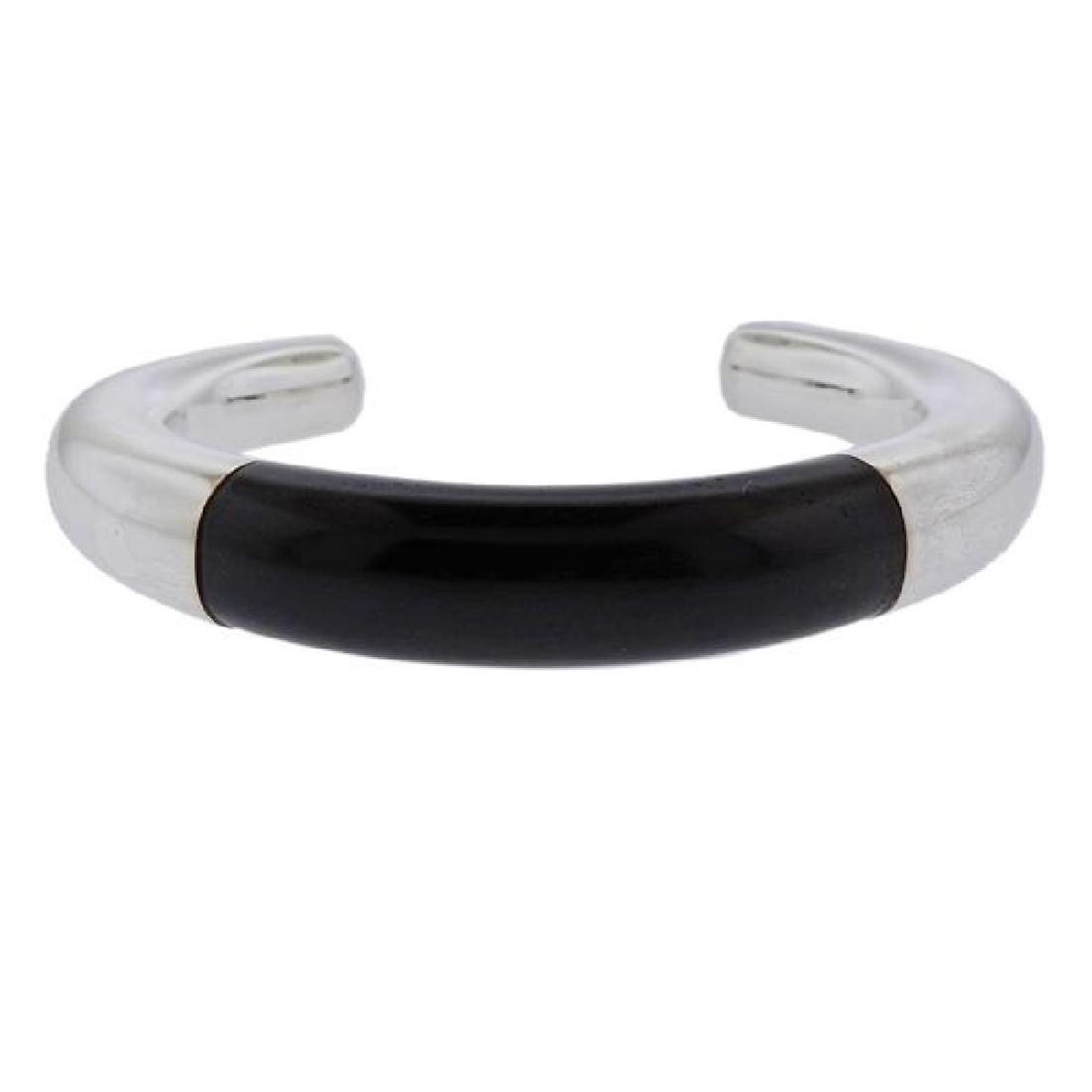 Georg Jensen Aura Sterling Silver Ebony Cuff Bracelet (1 of 5)