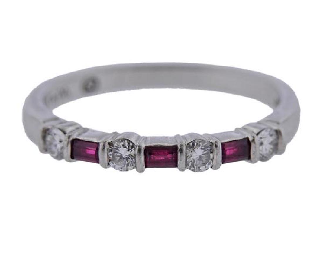 Tiffany & Co Platinum Diamond Ruby Half Band Ring (1 of 4)