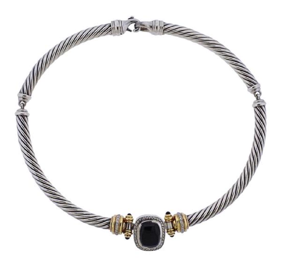 David Yurman Silver 18k Gold Diamond Onyx Cable (1 of 4)