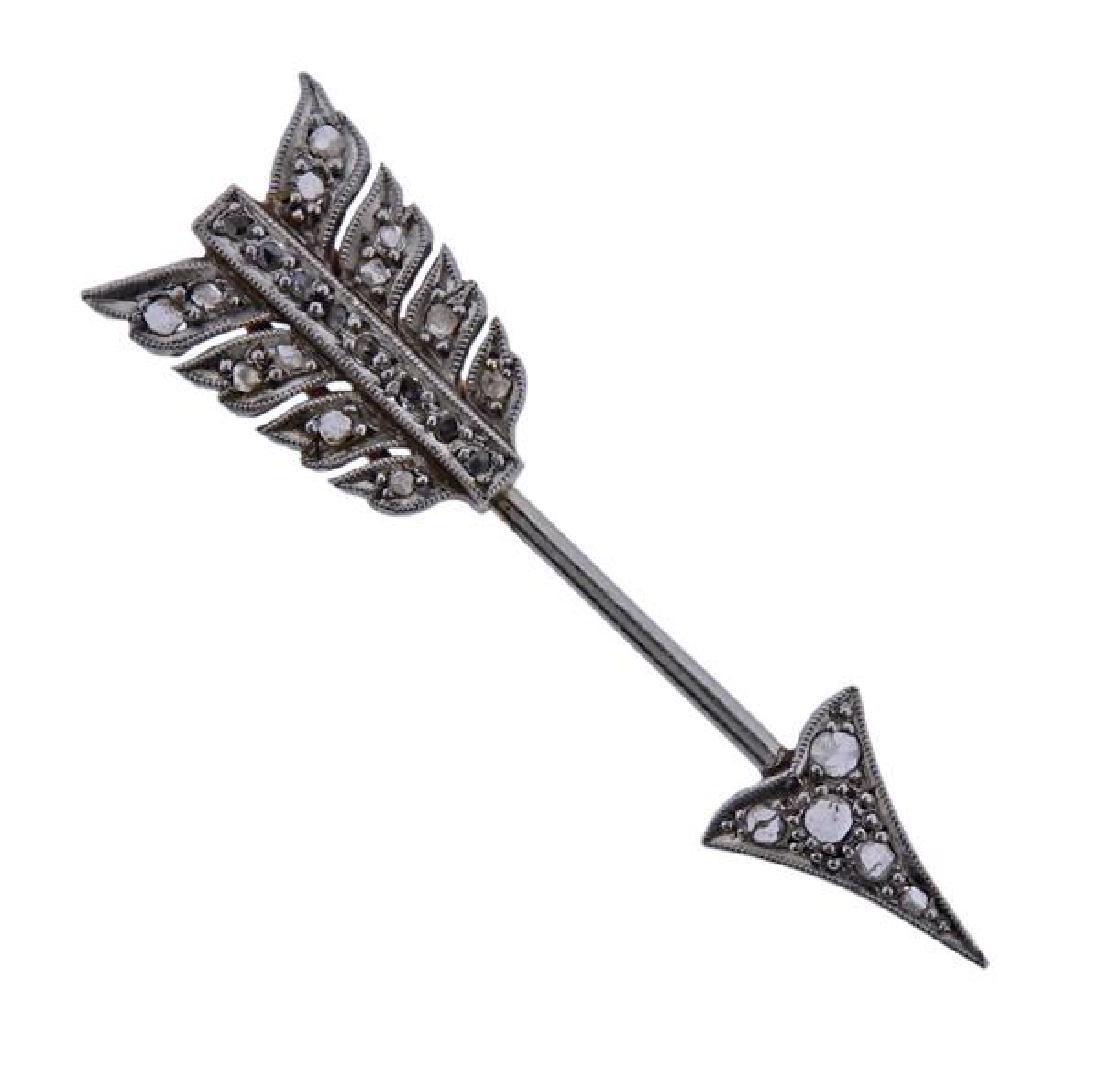 Art Deco 18k Gold Platinum Diamond Arrow Jabot Pin (1 of 4)