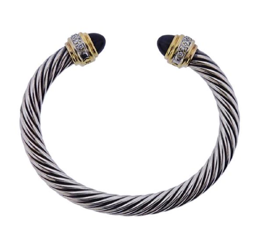 David Yurman 18k Gold Silver Diamond Onyx Cable (1 of 4)