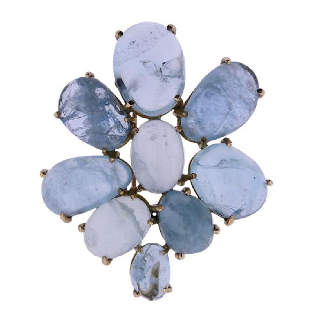 14k Gold Aquamarine Cabochon Brooch Pendant (1 of 3)