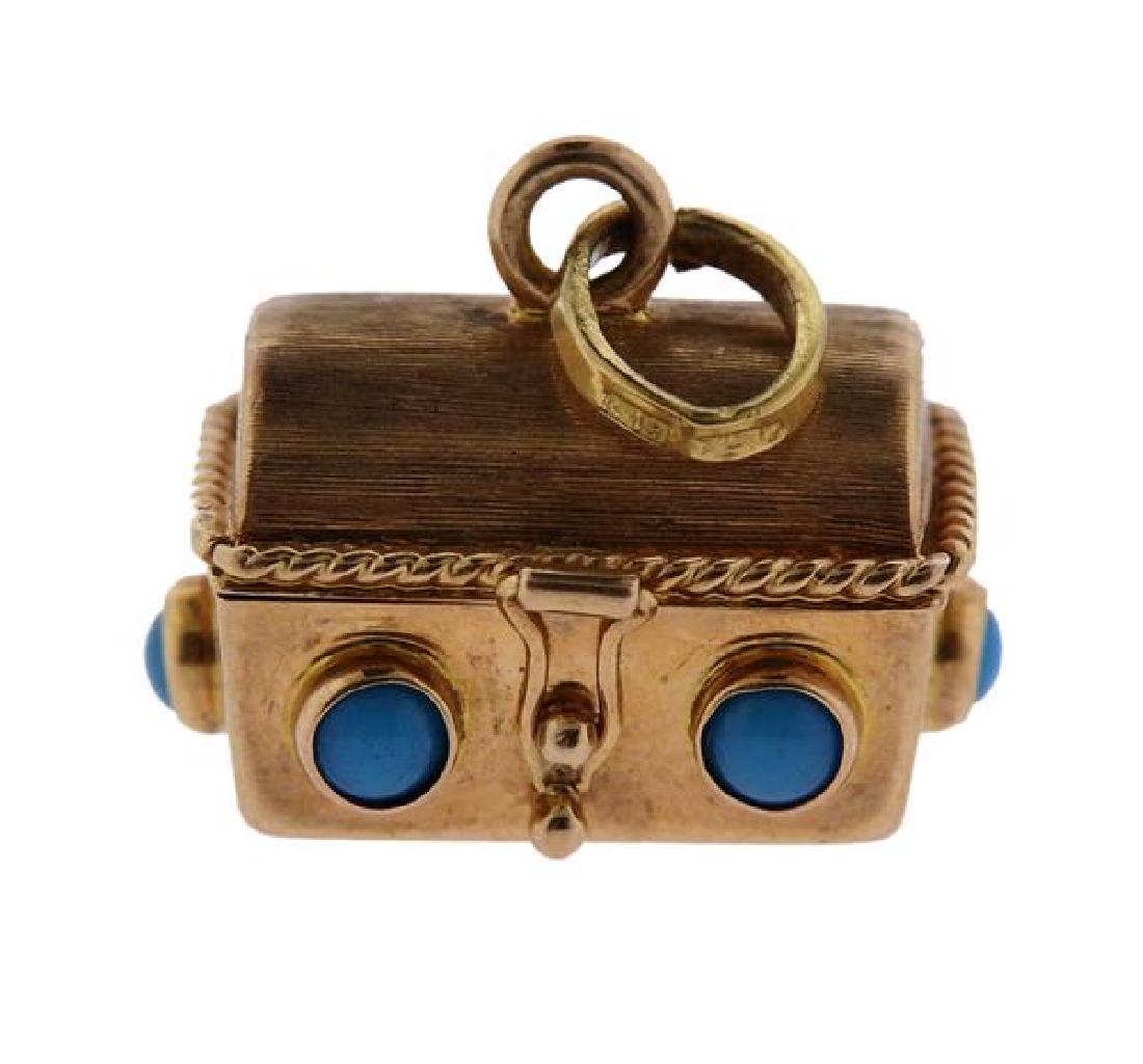 18k Gold Turquoise Treasure Chest Charm Pendant