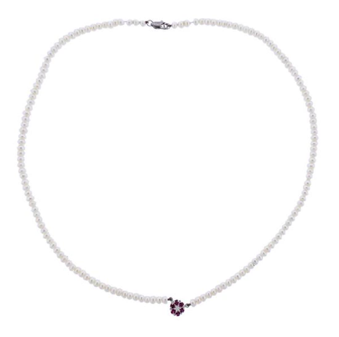 14K Gold Diamond Ruby Pendant Bead Necklace (1 of 4)