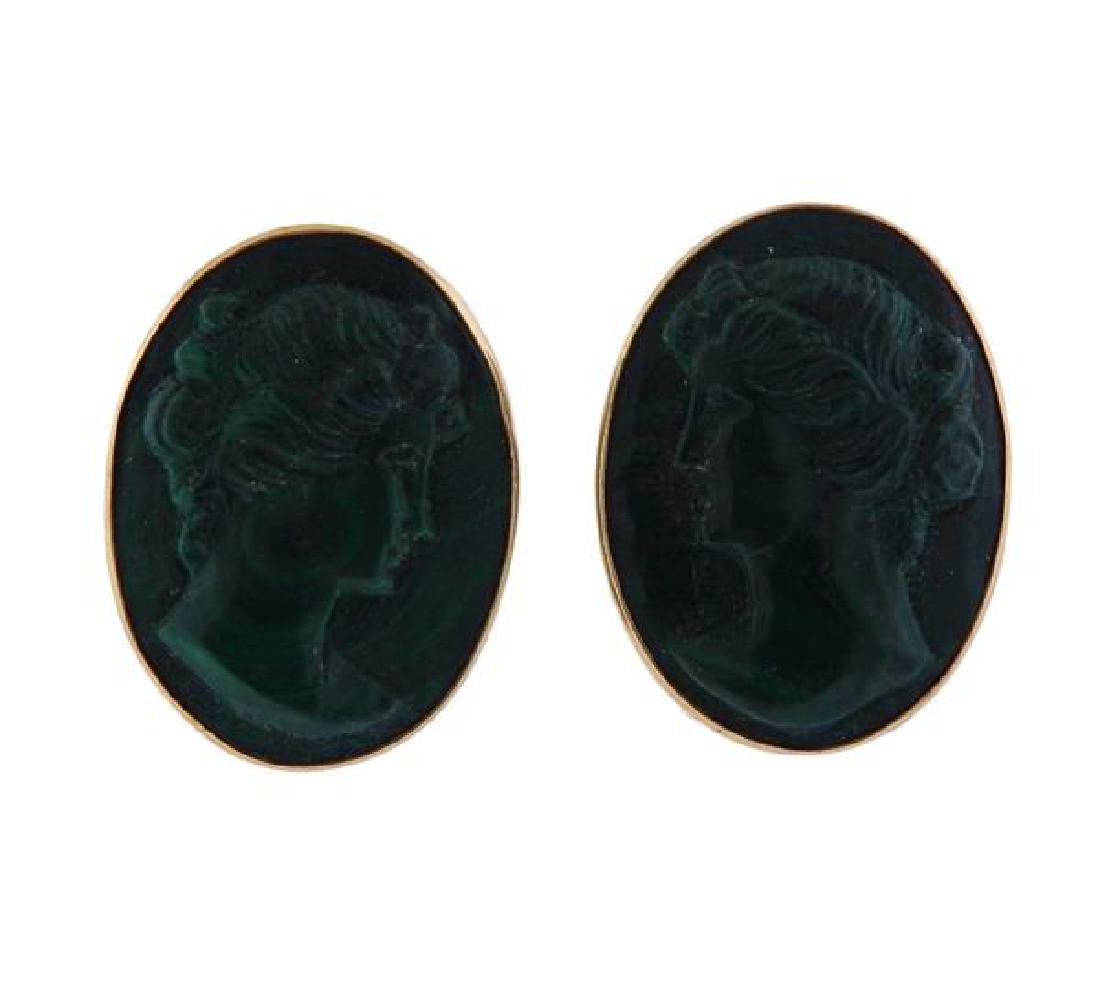 14k Gold Malachite Cameo Earrings (1 of 3)