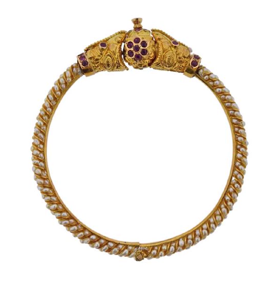 20k Gold Ruby Pearl Bangle Bracelet (1 of 4)